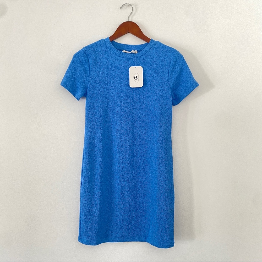 Elodie Electric Blue Spring Mini Dress Sexy Open Back size M